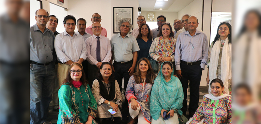 Unveiling ceremony of the 1st page of The News International's 1st edition held at CEJ