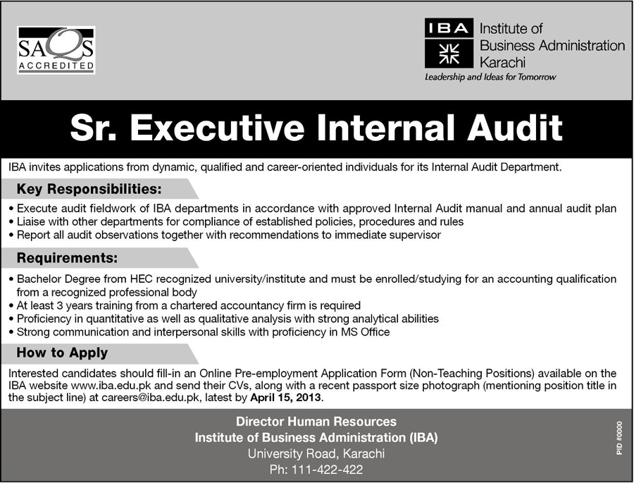 IBA - Job Opportunites - Sr. Executive Internal Audit