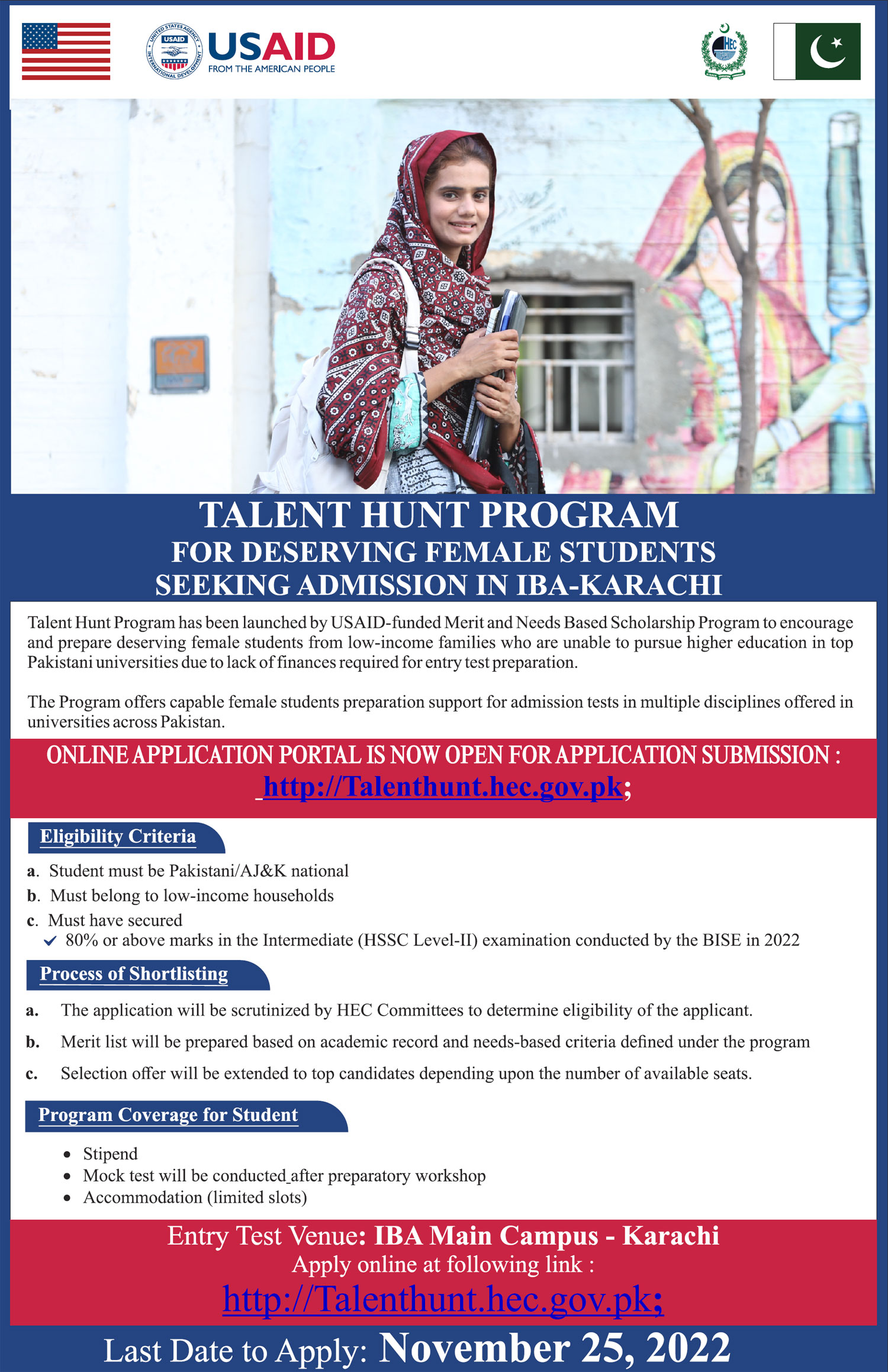 TALENT HUNT PROGRAM FOR DESERVING FEMALE STUDENTS SEEKING ADMISSION IN IBA-KARACHI