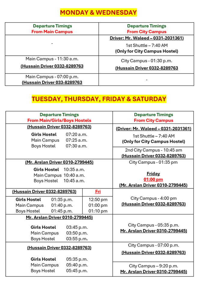Shuttle Service Timing