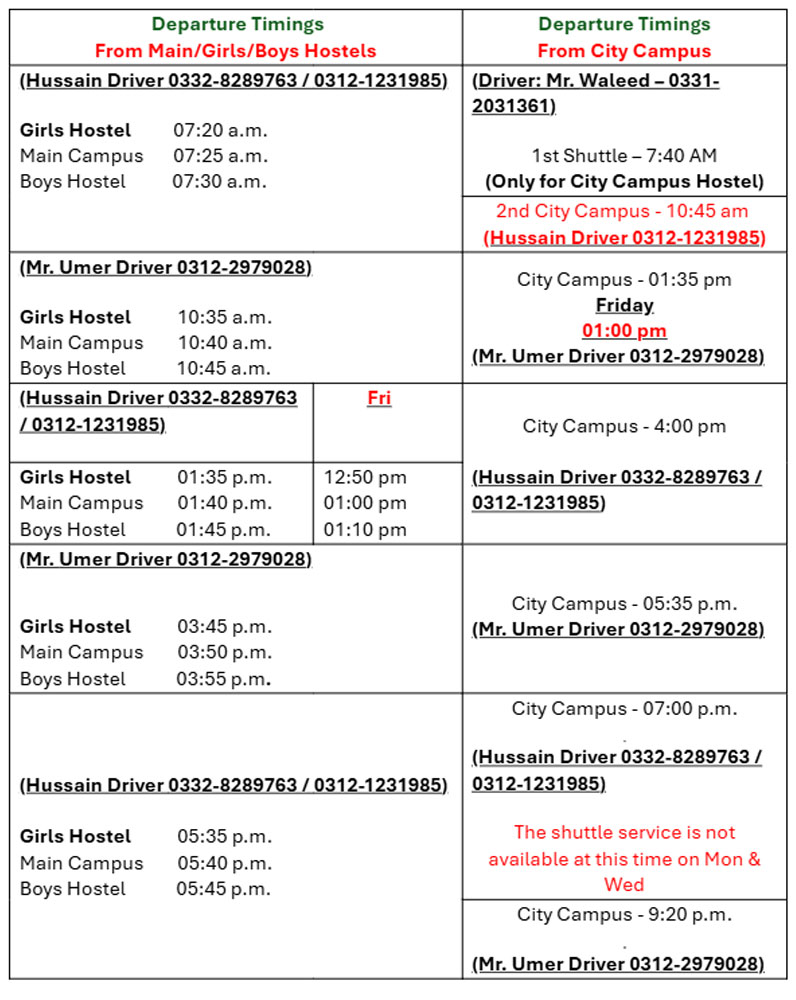 Shuttle Service Timing