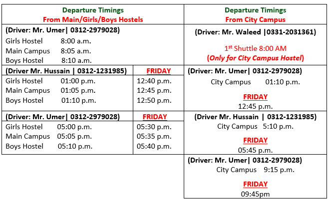 Shuttle Service Timing