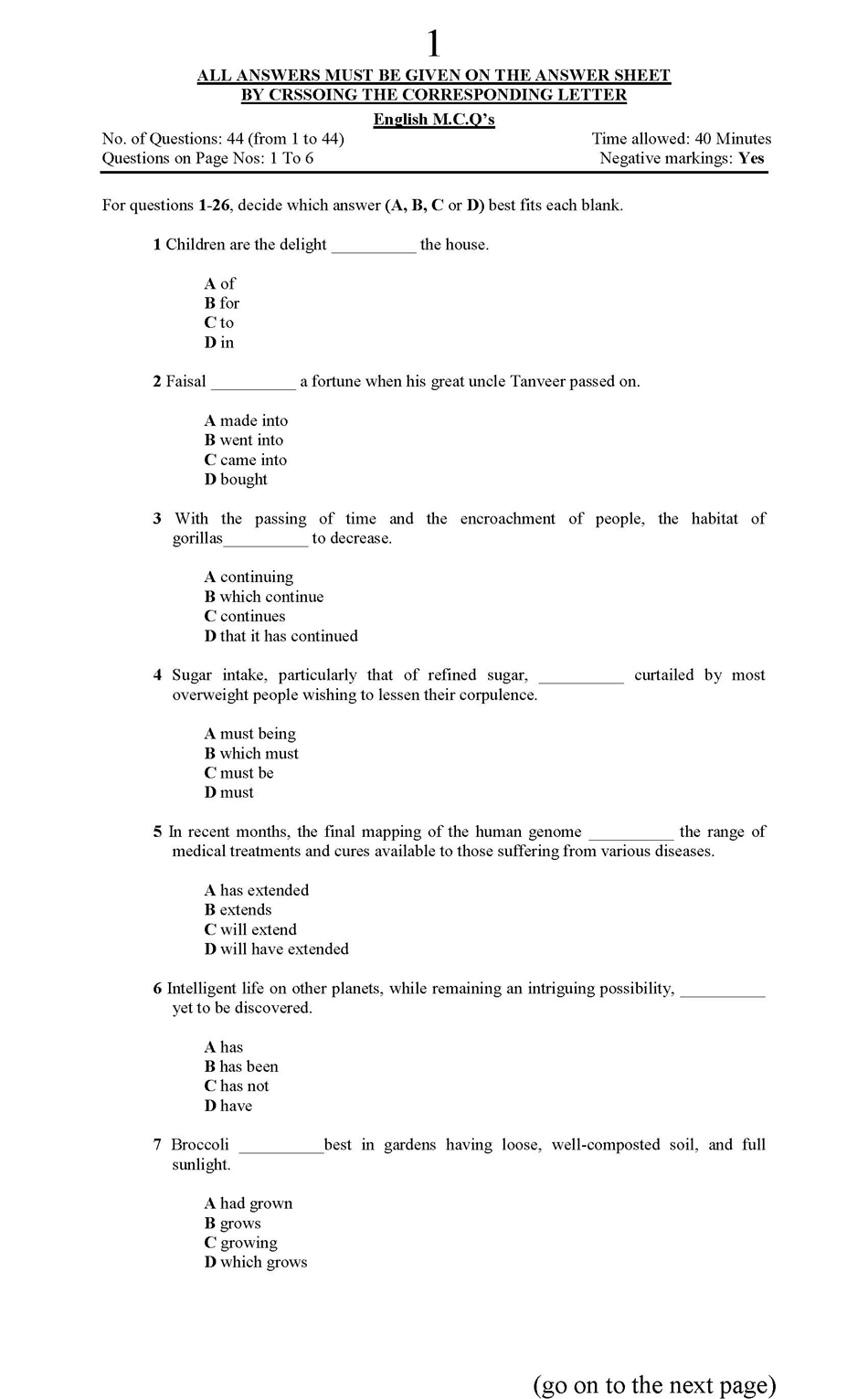 SAMPLE TEST PAPERS