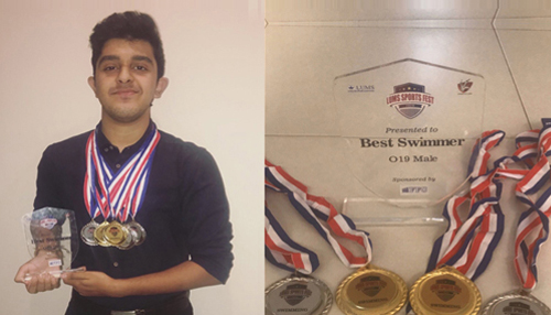 IBA student wins Gold and Silver medals in LUMS Sports Fest Swimming Championship 
